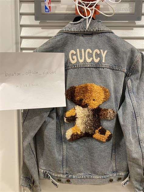 gucci denim jacket with teddy bear|gucci teddy bear sweatshirt.